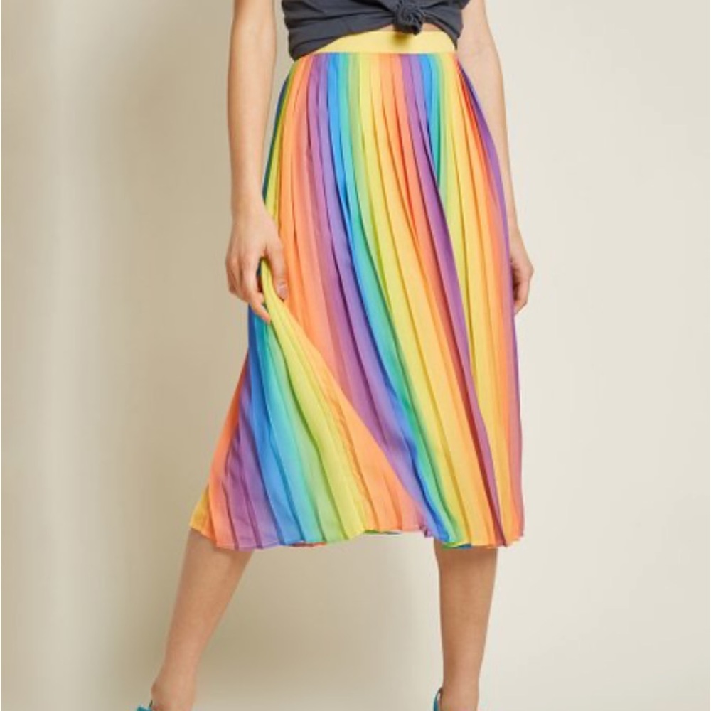 ModCloth Pleated Rainbow Midi Skirt XL